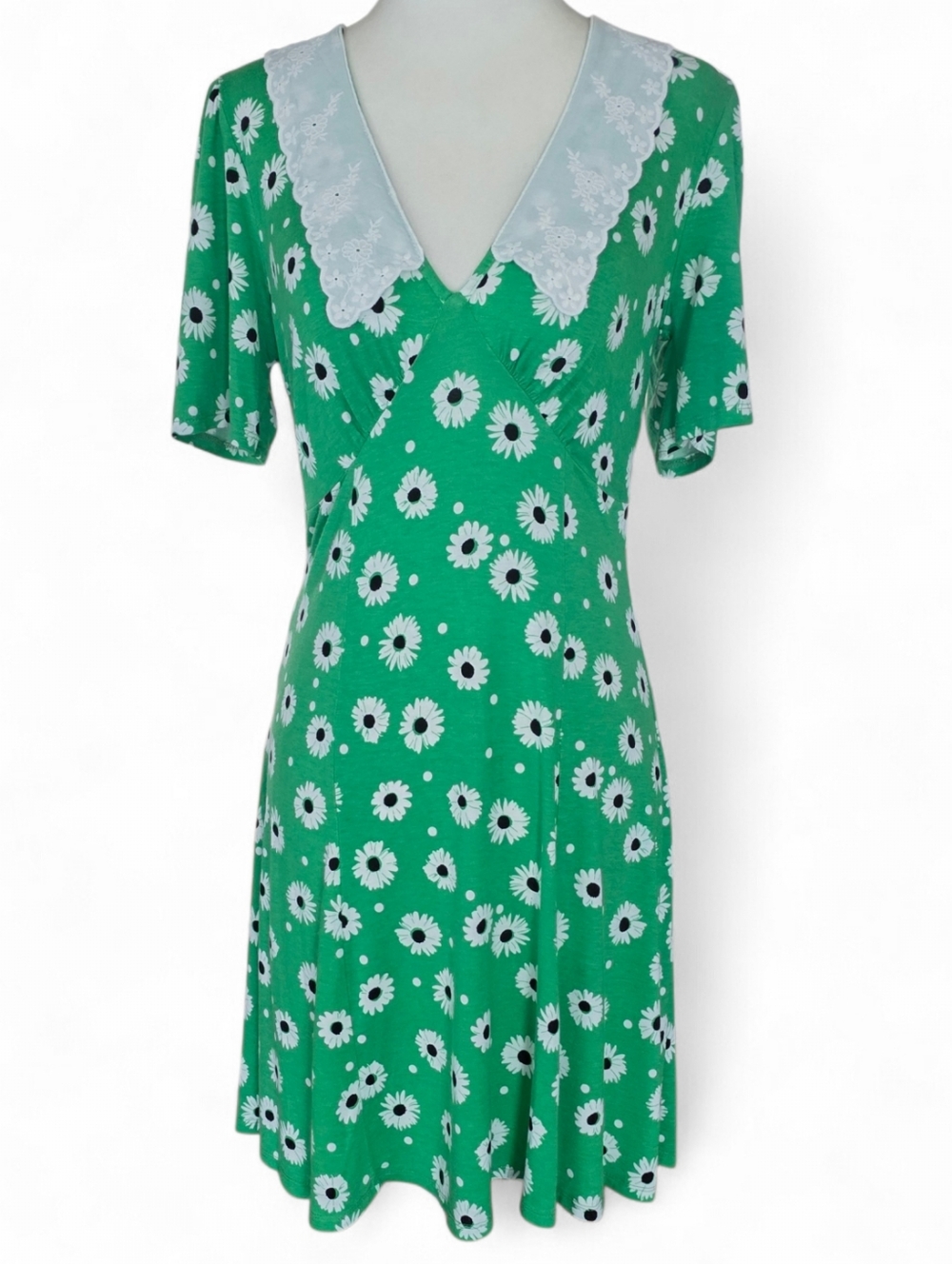 ASOS Green Daisy Print Midi Dress with White Lace Collar